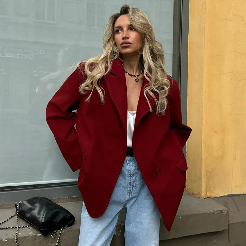 Loose Lapel Long Single Pocket Autumn Office Street Coat
