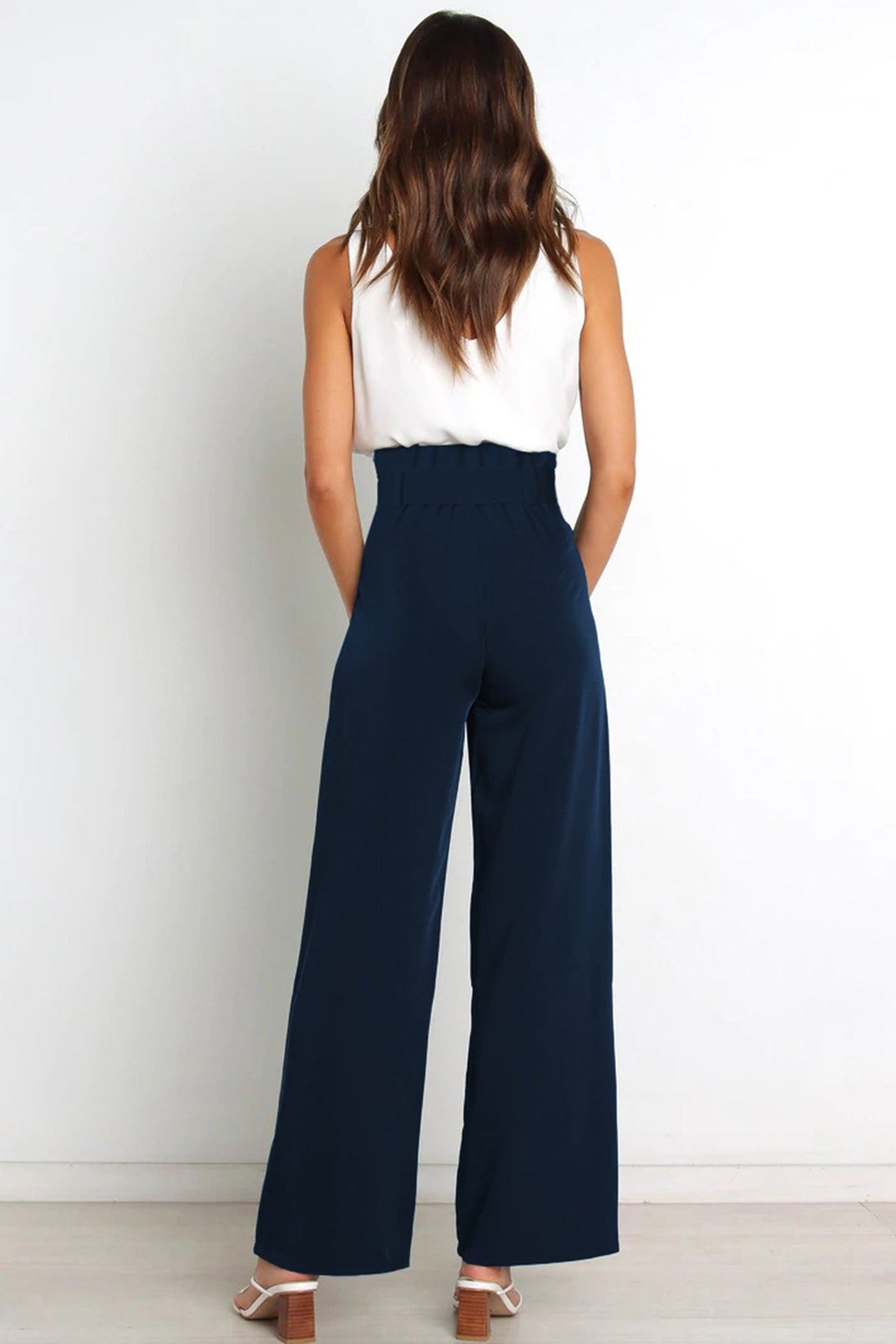 Tie-front Loose Straight Long Pants
