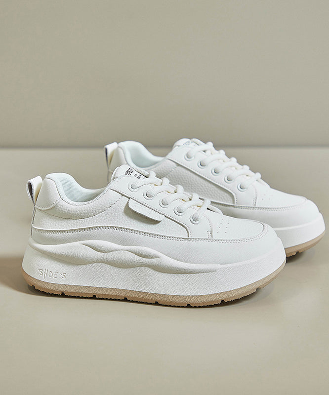 White Splicing Lace Up Platform High Wedge Heels Shoes Jj029