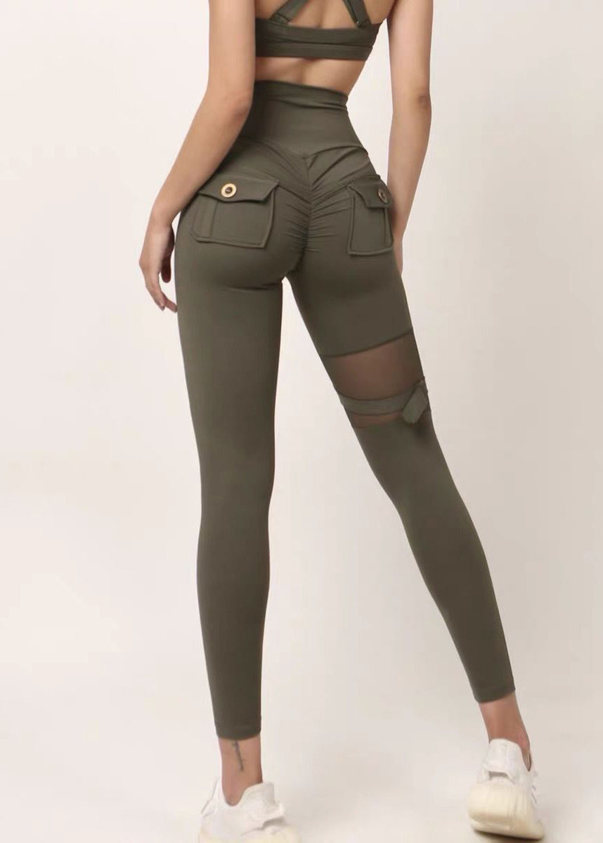 Black High Waist Mesh Panel Cotton Leggings Yoga Pants Td019