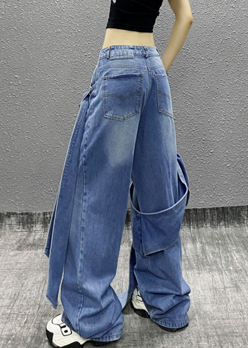 Blue Bow Pockets High Waist Denim Pants Summer Aw1010