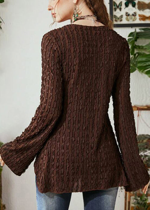 Up Cotton Patchwork Lace Cardigan Brown Knitting Butterfly