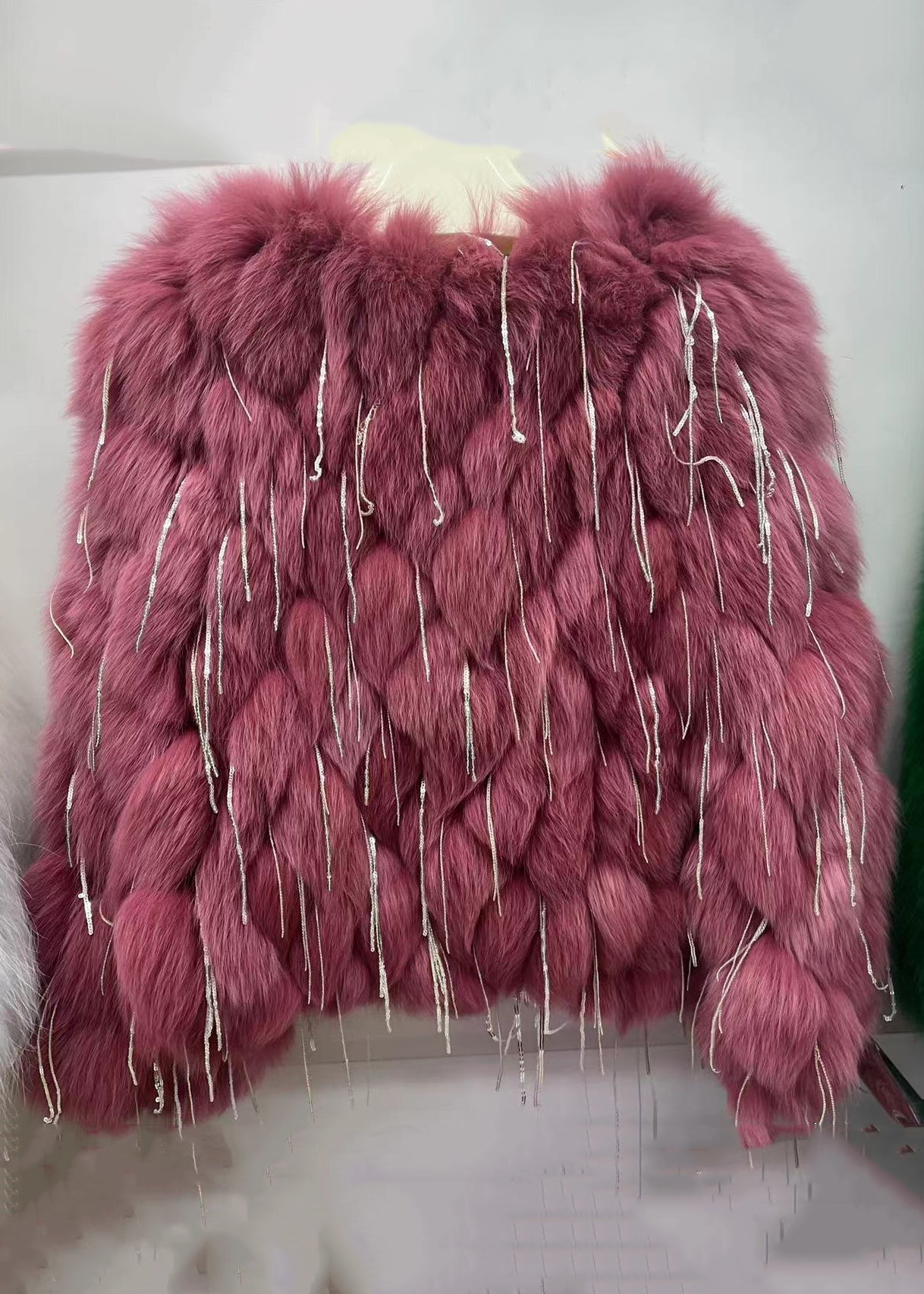 Green Tasseled Original Design Leather and Fur Coats Spring Yw043