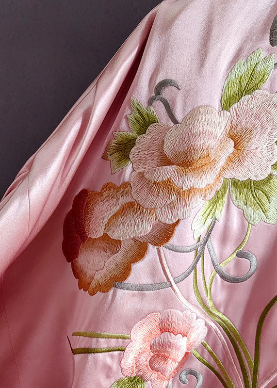 Pink Embroideried Chinese Button Patchwork Silk Coat Spring Ly0986