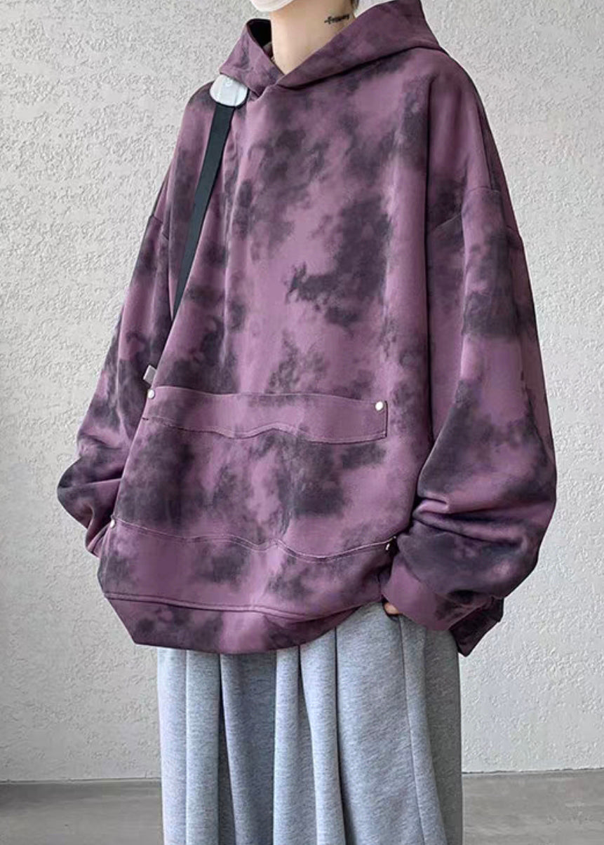 Purple Hooded Tie Dye Cotton Sweatshirt Fall Rp053