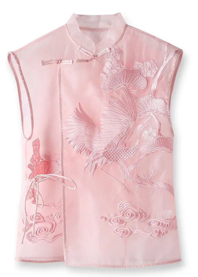 Chinese Style Embroidered Lace Up Waistcoat Sleeveless