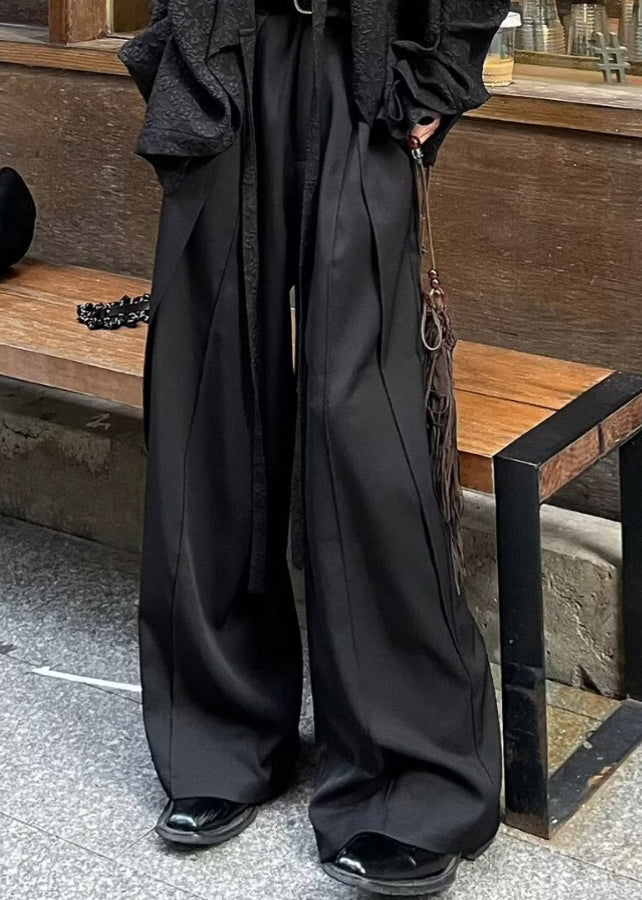 Chinese Style Black High Wais Patchwork Pants Sa030