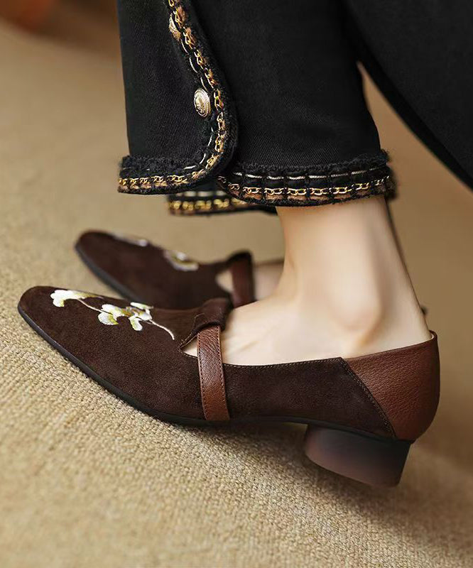 Chinese Style Black Suede Embroidered Chunky Loafer Shoes Yc029