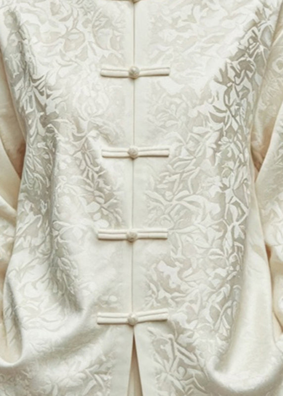 Chinese Style White Stand Collar Button Coats Fall Ag1045