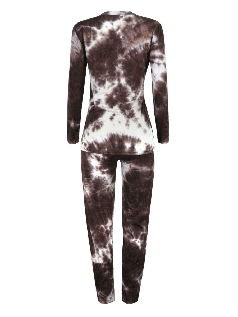 V Neck Tie Dye Skinny Pants Set Ac2054