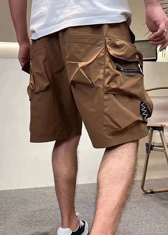 Shorts Drawstring Army Cotton Pockets Classy Zippered Green