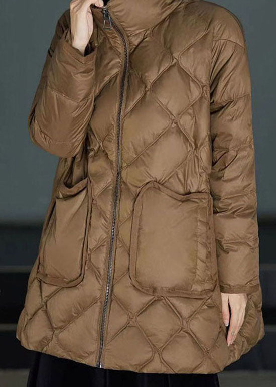 Classy Brown Stand Collar Zippered Duck Down Puffers Coats Winter Ly0001
