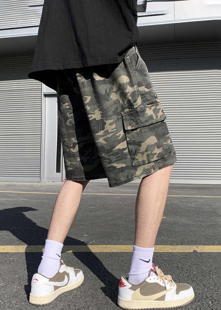 Shorts Pockets Drawstring Cotton Classy Camouflage Summer