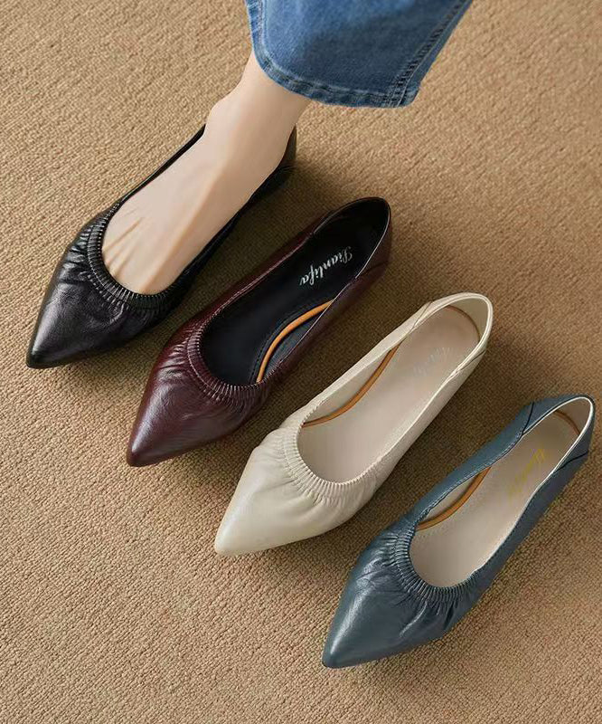 Classy Flat Shoes for Black Cowhide Leather Pointed Toe Ap1024