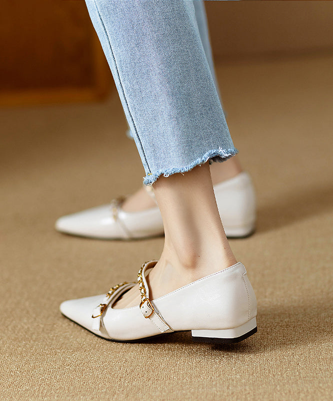 Classy Splicing Flat Shoes Black Cowhide Leather Pointed Toe Ri021