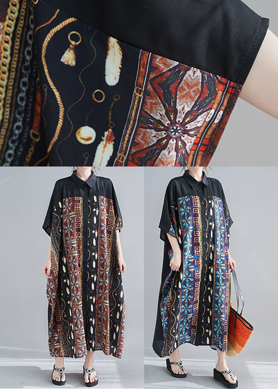 Coffee Print Chiffon Long Dress Peter Pan Collar Summer Ac2050