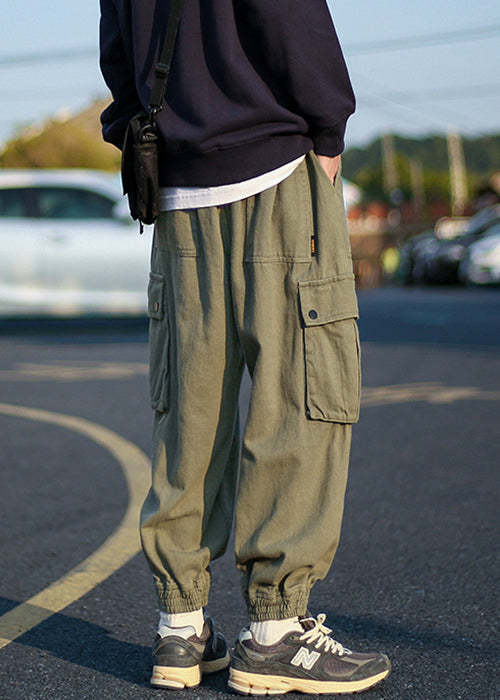 Green Fleece Warm Elastic Pants Waist Cool Beam Pockets Army