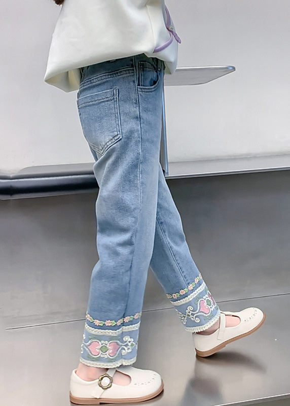Denim Blue Pockets Kids Straight Pants Spring Tv019