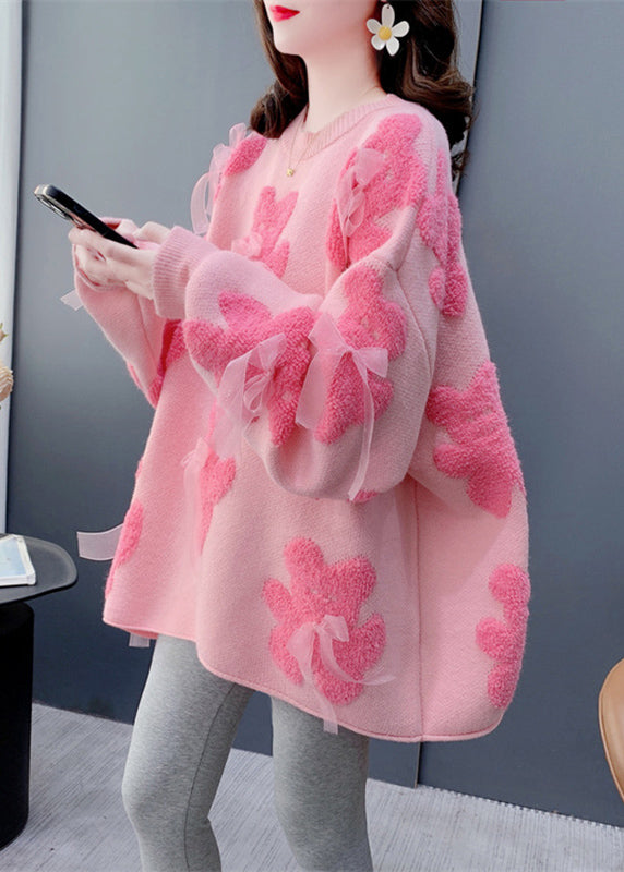 White O-neck Bow Little Bear Cotton Knit Sweater Winter Rk008