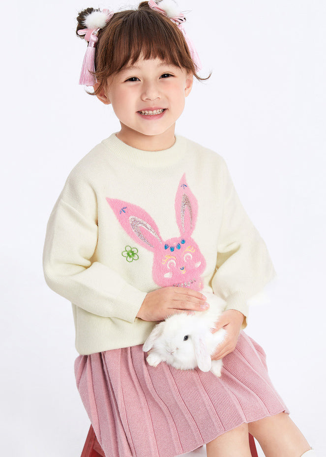 White O-neck Patchwork Cotton Knit Kids Sweaters Winter Wl039