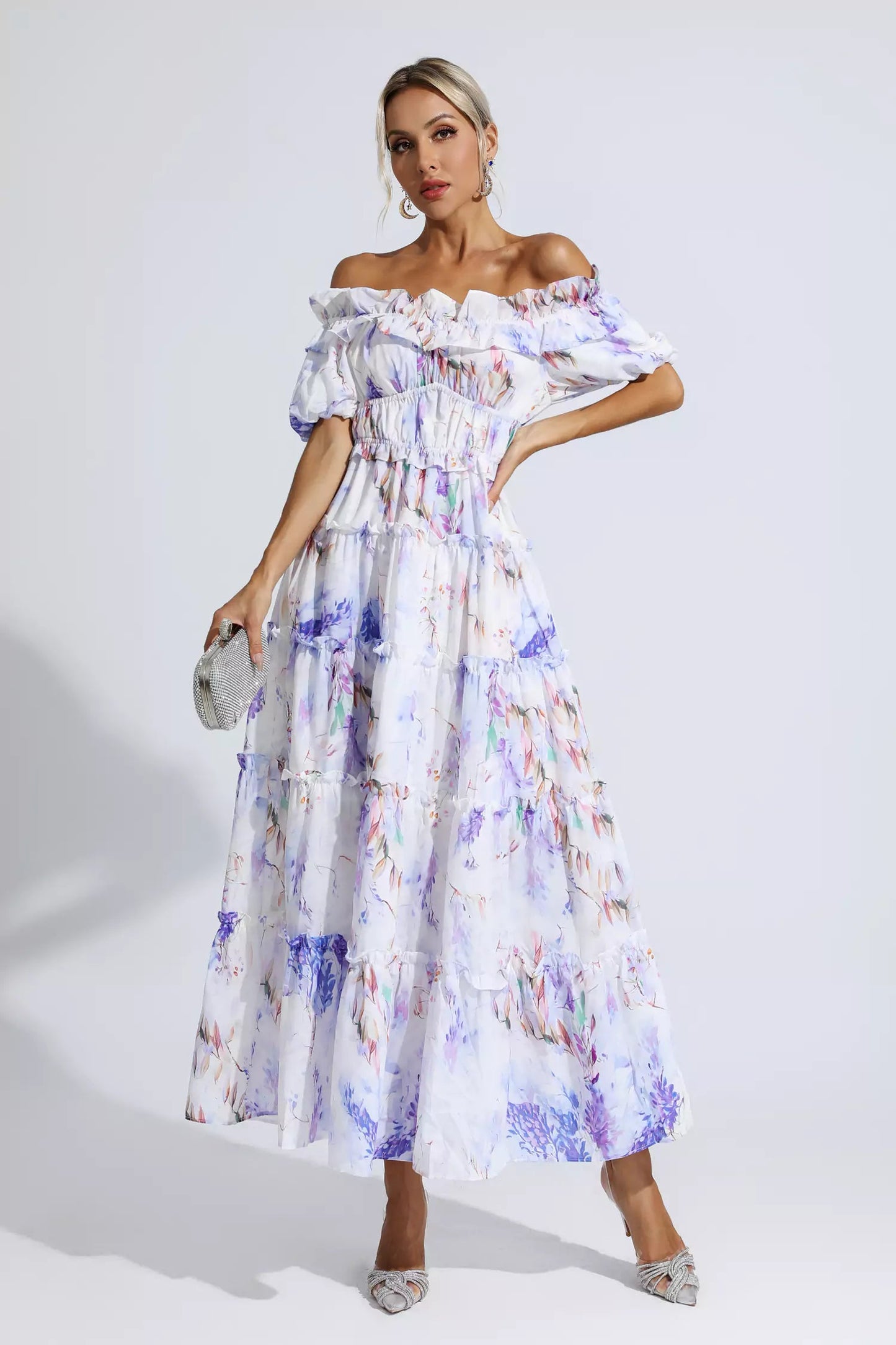 Danielle Purple Ruched Maxi Dress
