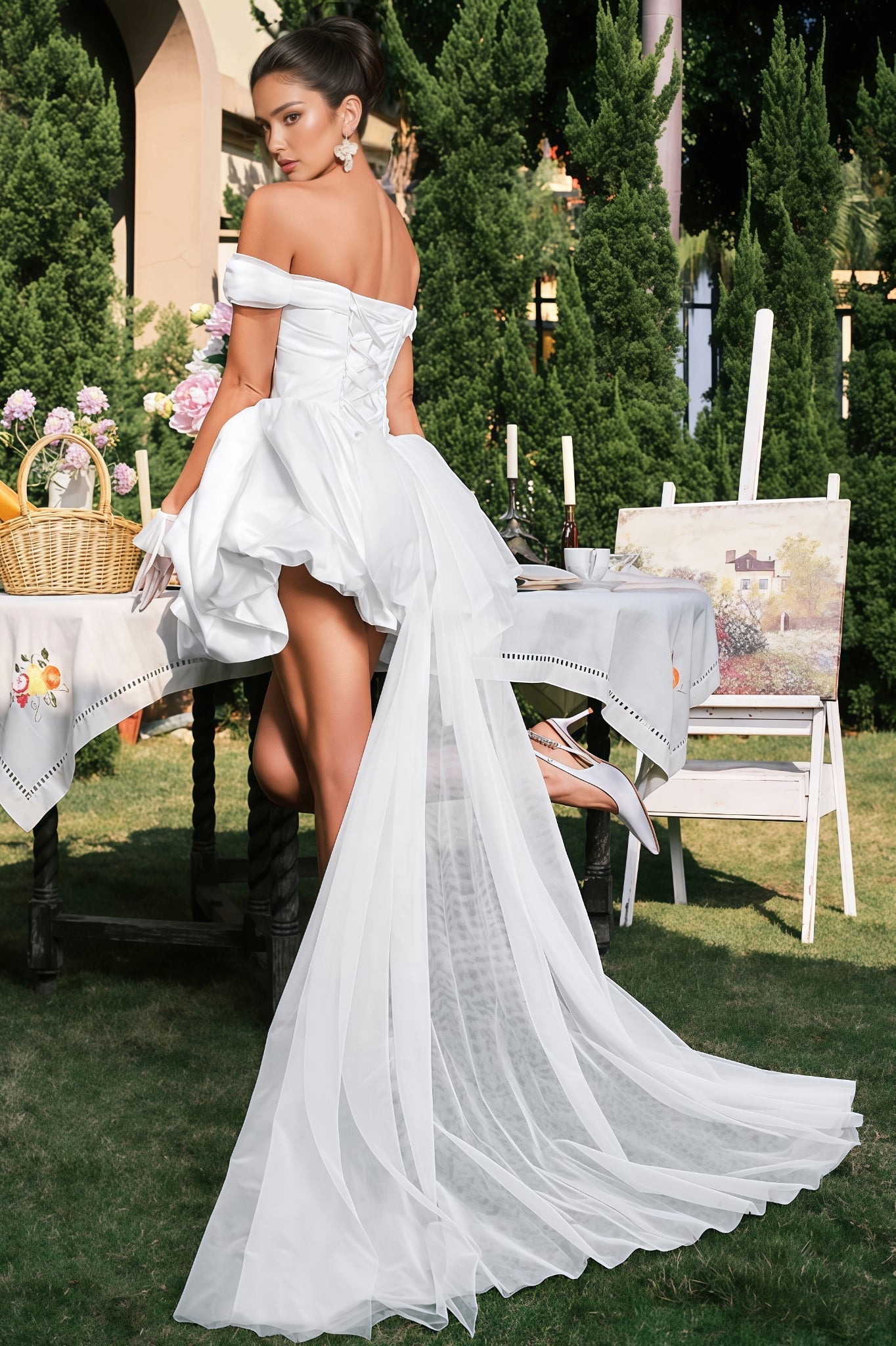 Alexan White Off-the-shoulder Satin Mini Dress