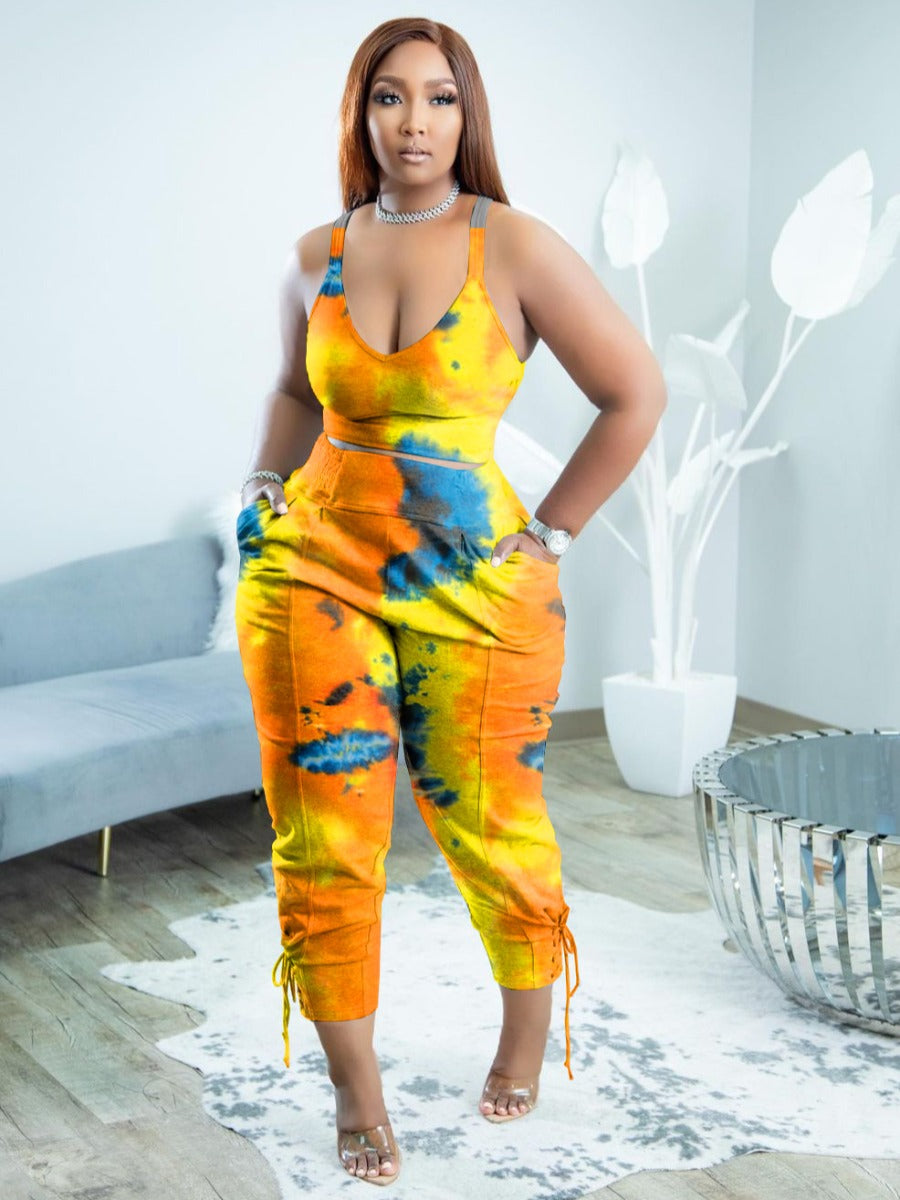 Cami Tie Dye Side Tie Pants Set Ar5059