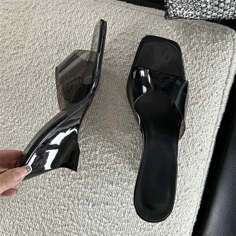 Summer Pvc Transparent Candy Slippers Open Toe Wedge Mule Slides Shoes Low Heel Pumps