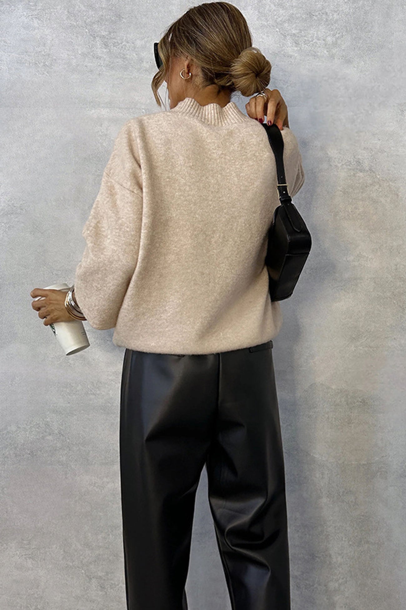 Elastic Waist Straight Pu Pants