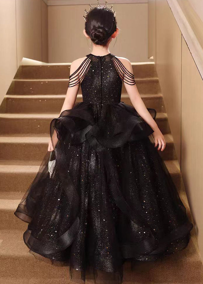 Black Turtleneck Dot Low High Design Tulle Maxi Dress Summer Ye006