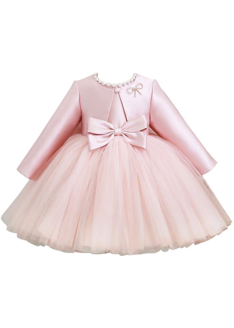 Pink Patchwork Tulle Coats and Long Dress Two Pieces Set Spring Ys029
