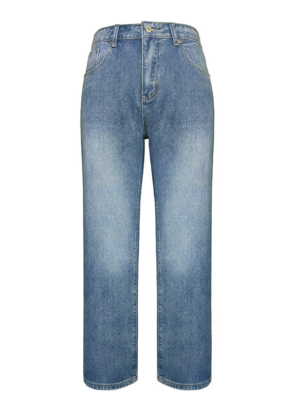 European and American Style Blue Pockets Denim Straight Pants Spring Qq1062