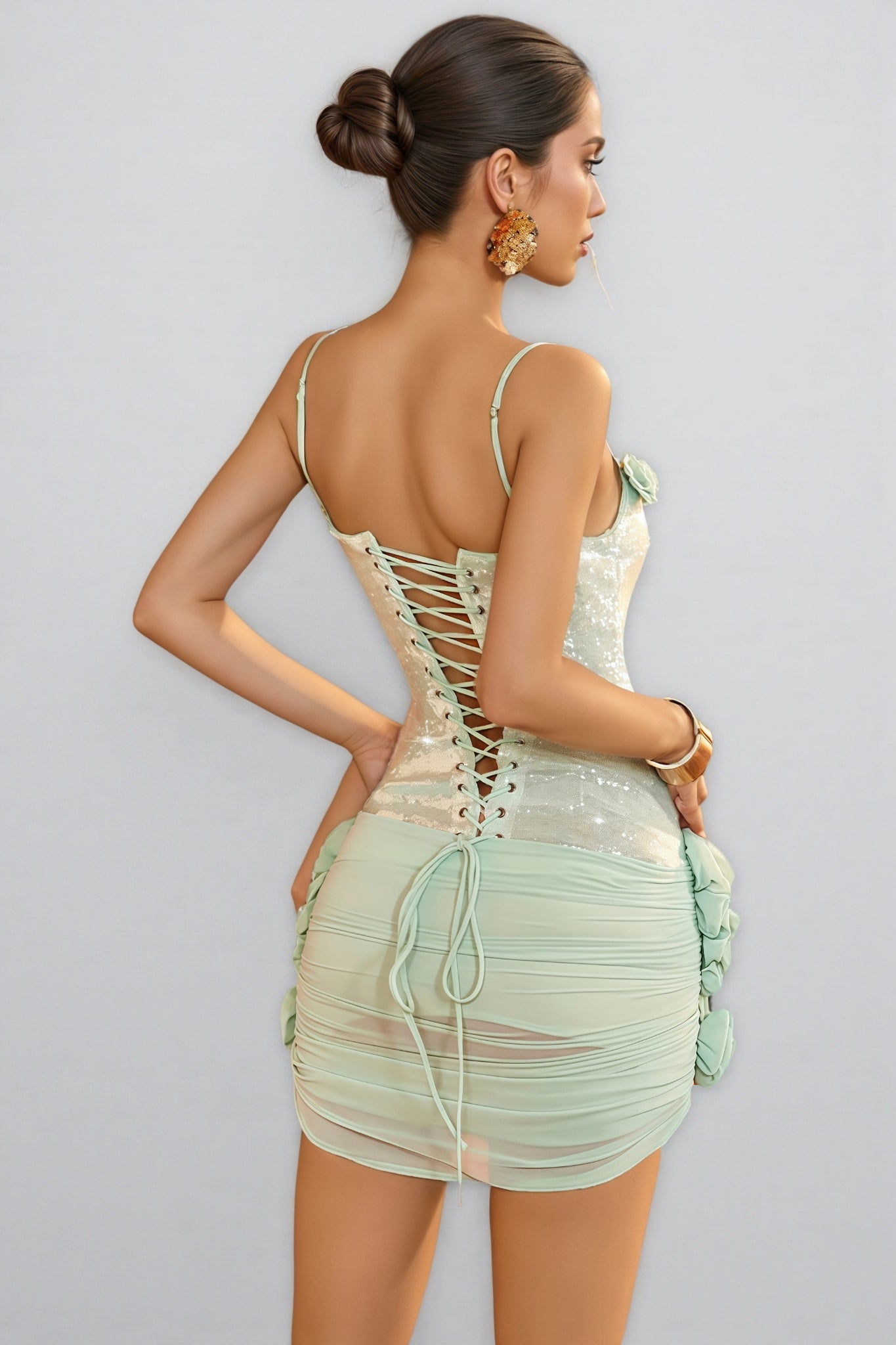 Jackade Sequin Strapless 3d Flower Mini Dress