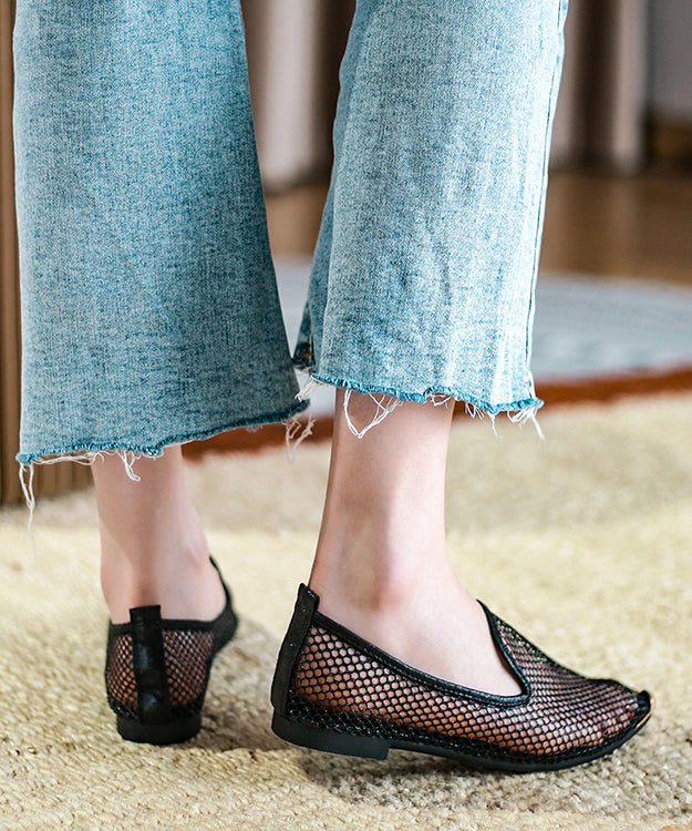 Comfortable Flat Feet Shoes Black Pointed Toe Hollow Out Xc1051