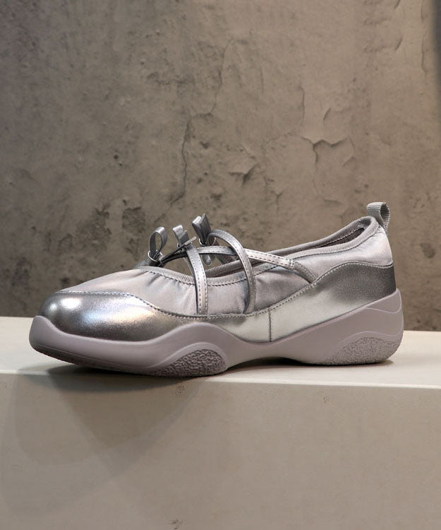 Comfy Silver Bow Cross Strap Flats Shoes Dd1021