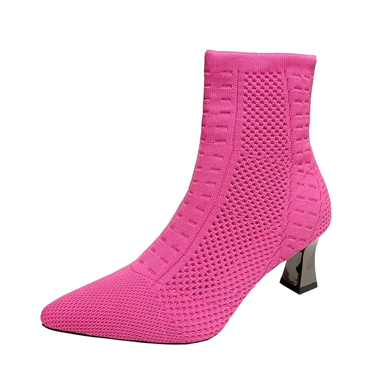 Fashionable Knitted Breathable Versatile Stretch Ankle Boot