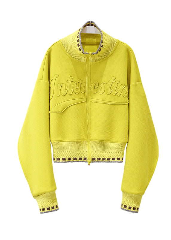 Yellow Stand Collar Graphic Patch Patchwork Coat Spring Ty023