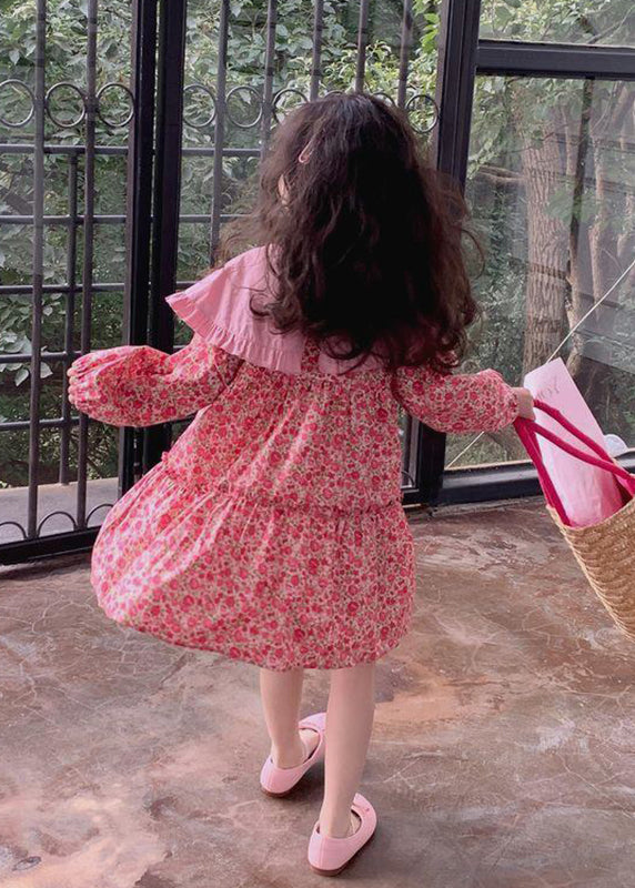 Fine Red Ruffled Patchwork Kids Maxi Dress Fall Ss1039