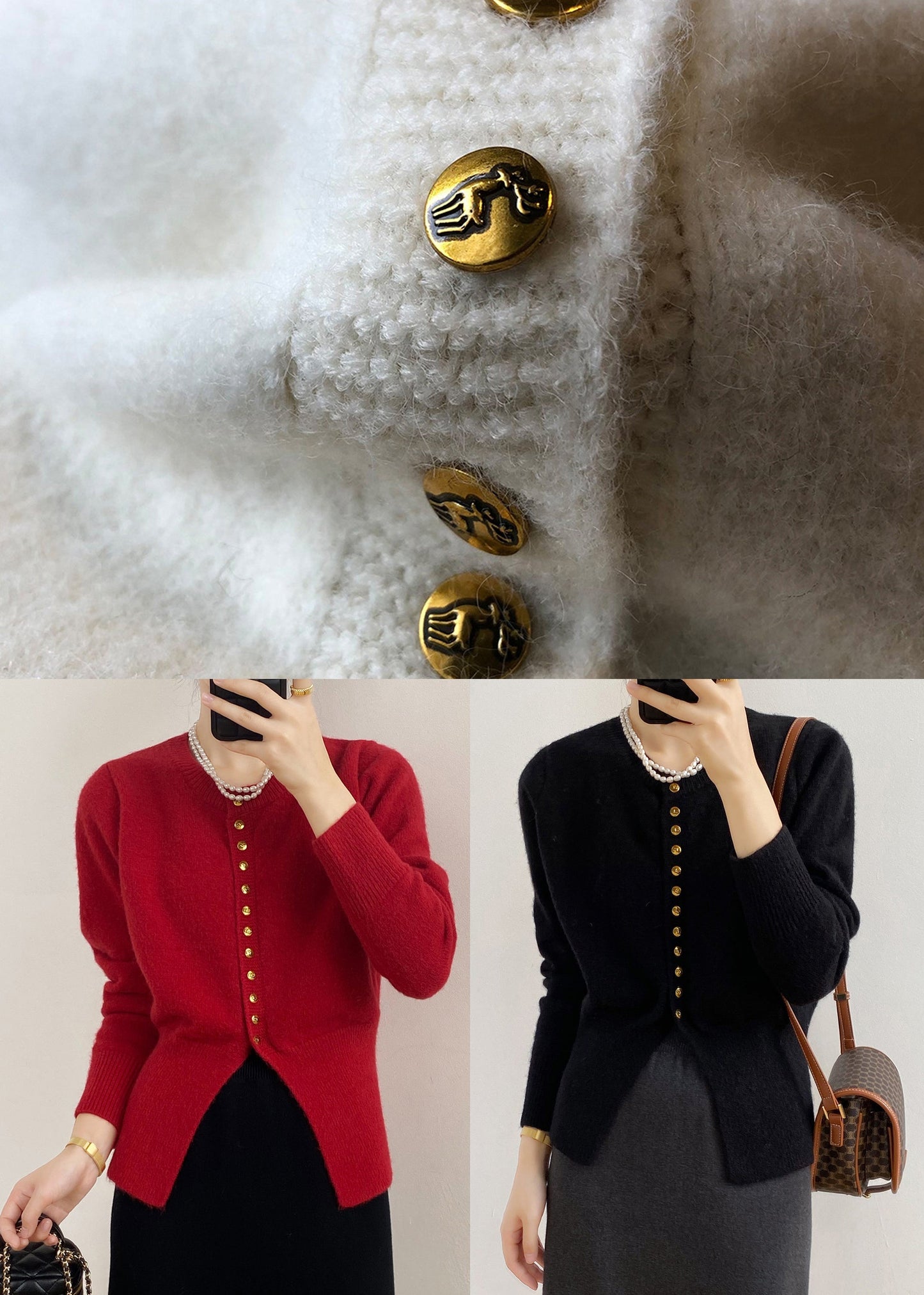 French Beige O Neck Button Knit Cardigan Top Fall Wr016