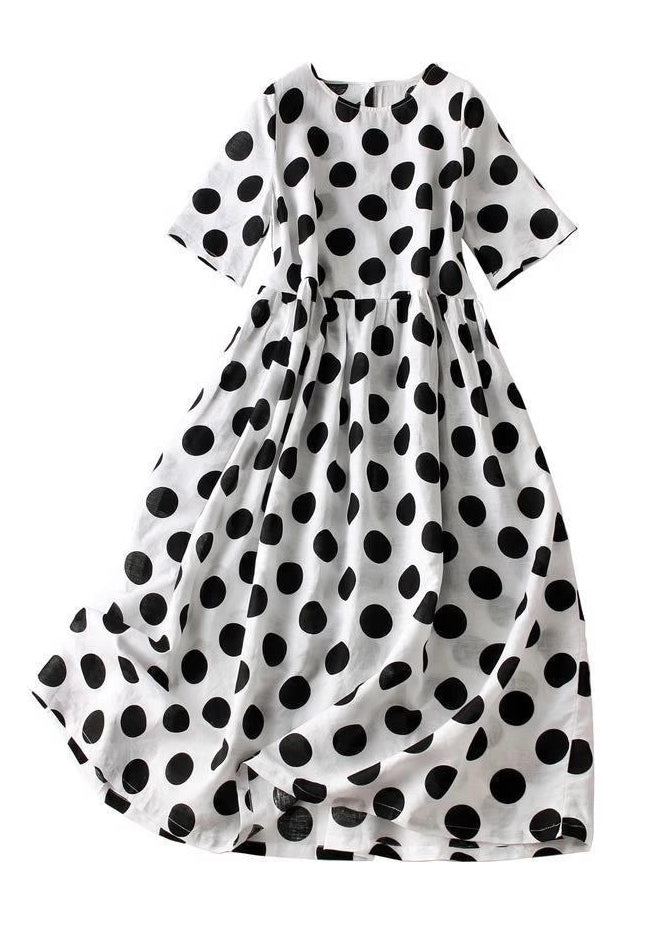 French Black Dot Button Cotton Long Dresses Summer Gh1079