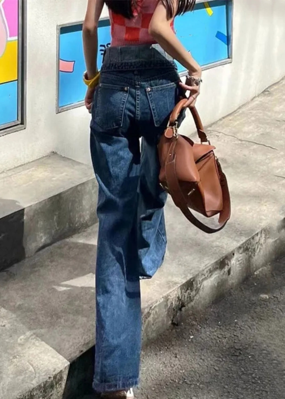 French Blue Button High Waist Denim Pants Summer Aw1017