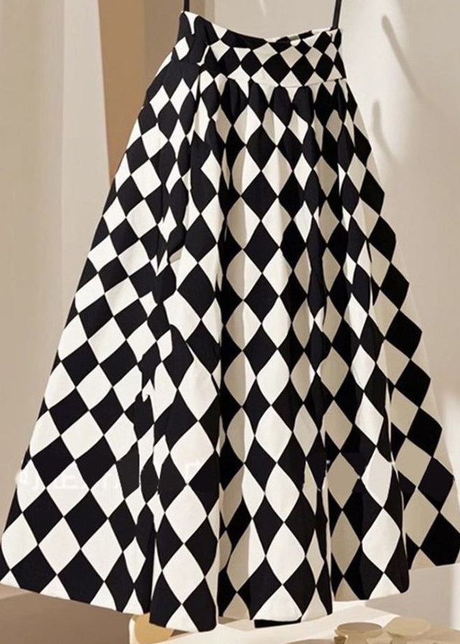 Line Cotton Summer French Plaid a Waist High Skirts