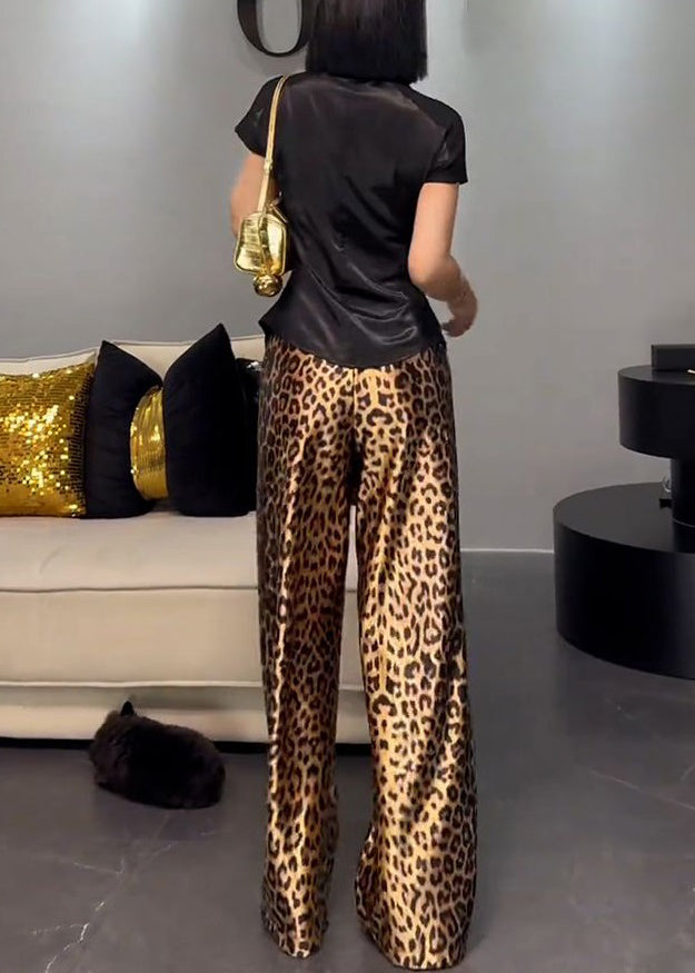 French Wear on Both Sides Tops and Leopard Pants Cotton Two-piece Set Summer Zl016
