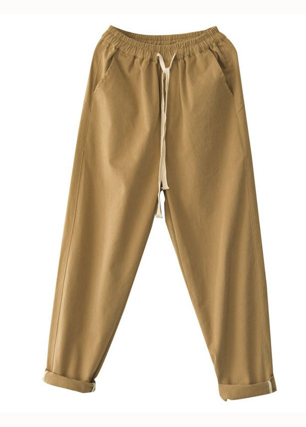 French Yellow Pockets Patchwork Cotton Straight Pants Spring Ly0605