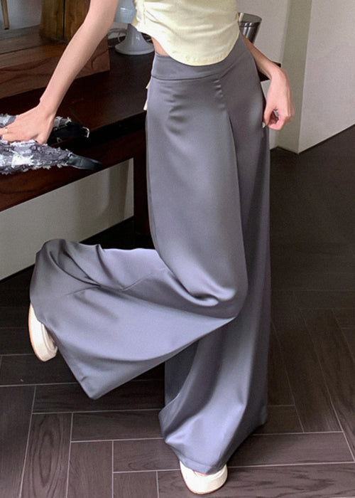Thin Wide Leg Grey Waist Summer High Silk Pants
