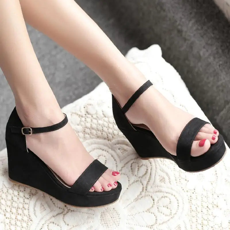 Summer Antiskid 8cm High Heel Shoes Ankle Strap Rome Sandals With Platform