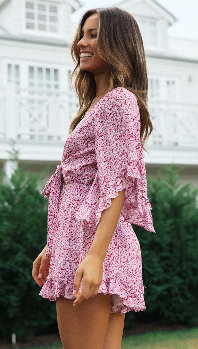 Ruffles Loose V-neck Romper