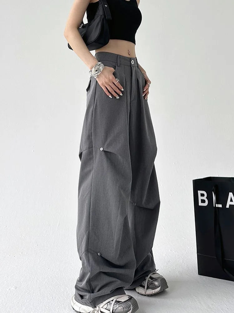 Y2k Cyber Punk Cargo Parachute Hippie Korean Style Black Baggy Wide Pant
