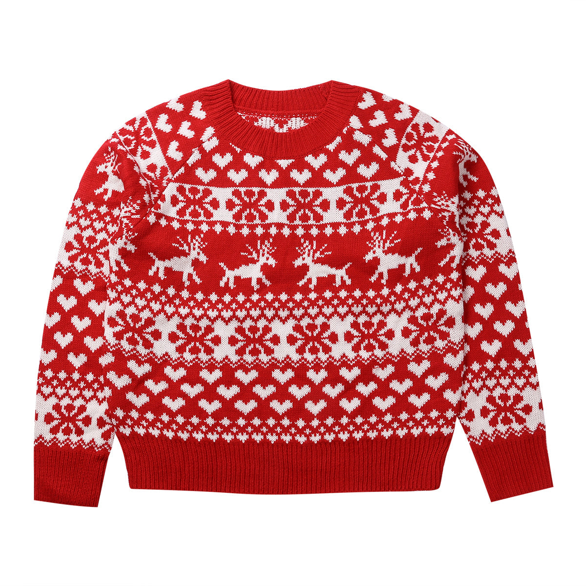 Christmas Sweater Knitted Pullover Sweater Snowflake Elk Print Sweaters