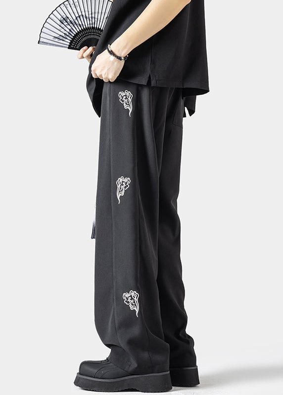 Handmade Beige Embroideried Pockets Ice Silk Pants Summer Yt048